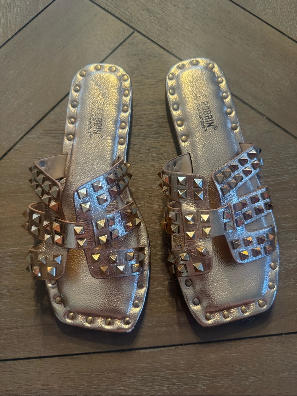 Cape Robbin Metallic Gold Stud Slide Sandals - Picture 3 of 13